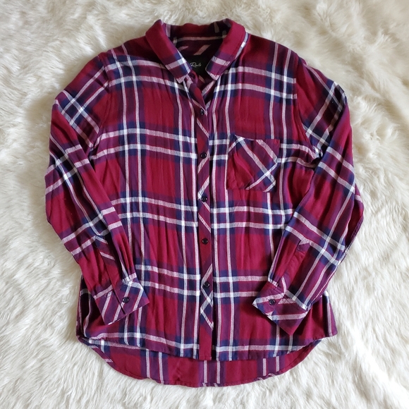 Rails Hunter Plaid Button-Down Shirt in Midnight Burgundy Size Medium - Picture 5 of 14